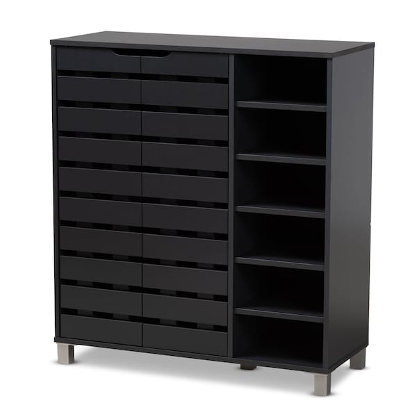 Baxton Studio Shirley Grey Finished 2-Door Shoe Storage Cabinet with Open Shelves 157-9561 - main